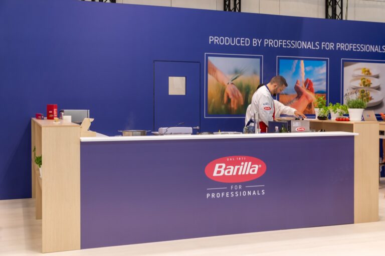 Chef cooking in the Barilla Professional show kitchen at WTCE 2023, Hamburg