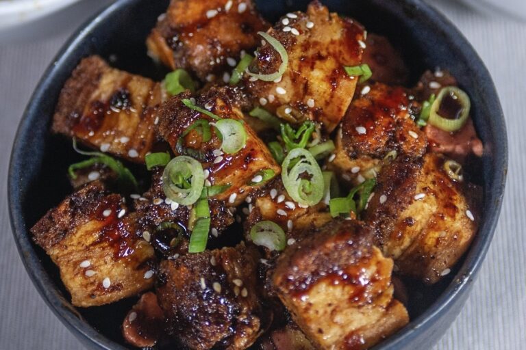 Dish of cultivated pork belly