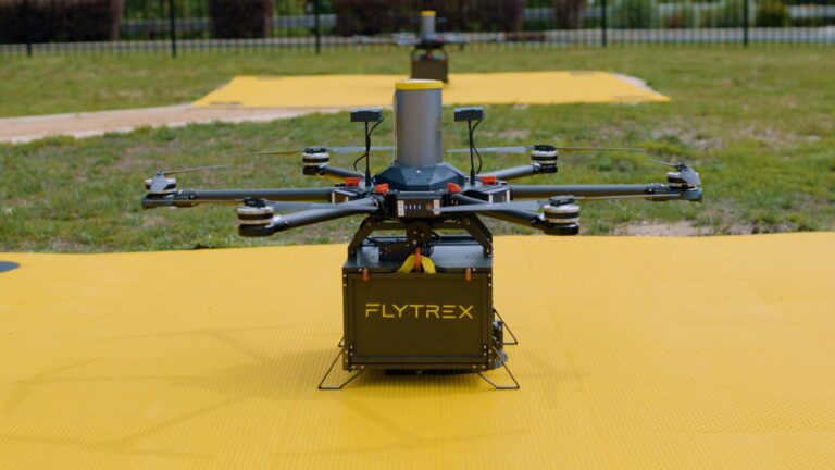 Flytrex delivery drone resting on its launch pad