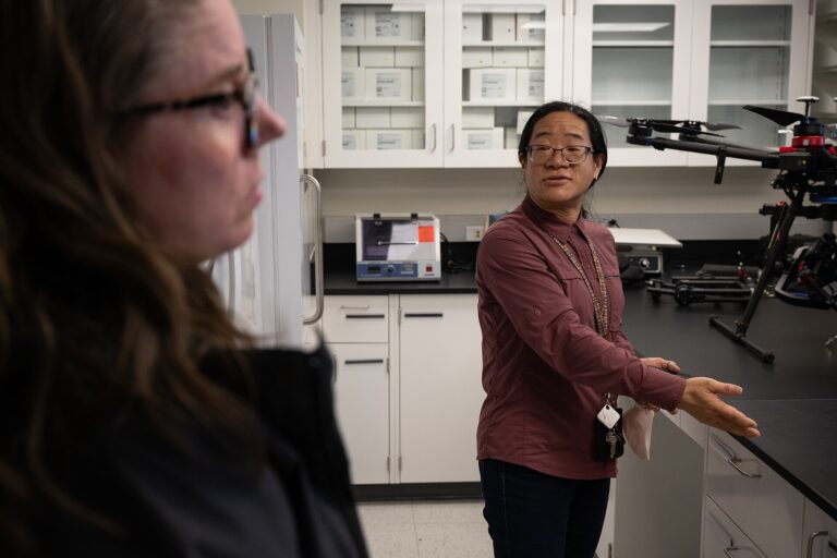Engineer working in the Environmental and Microbial Food Safety Laboratory at the USDA Beltsville Agricultural Research Center