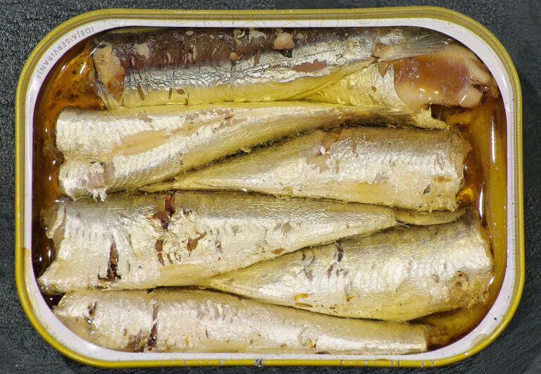 Open tin of canned sardines served with lemon