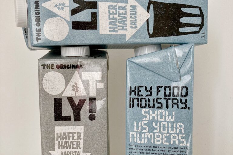 Cartons of Oatly oat milk