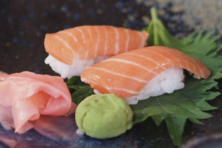 Wildtype cultivated salmon served as sushi